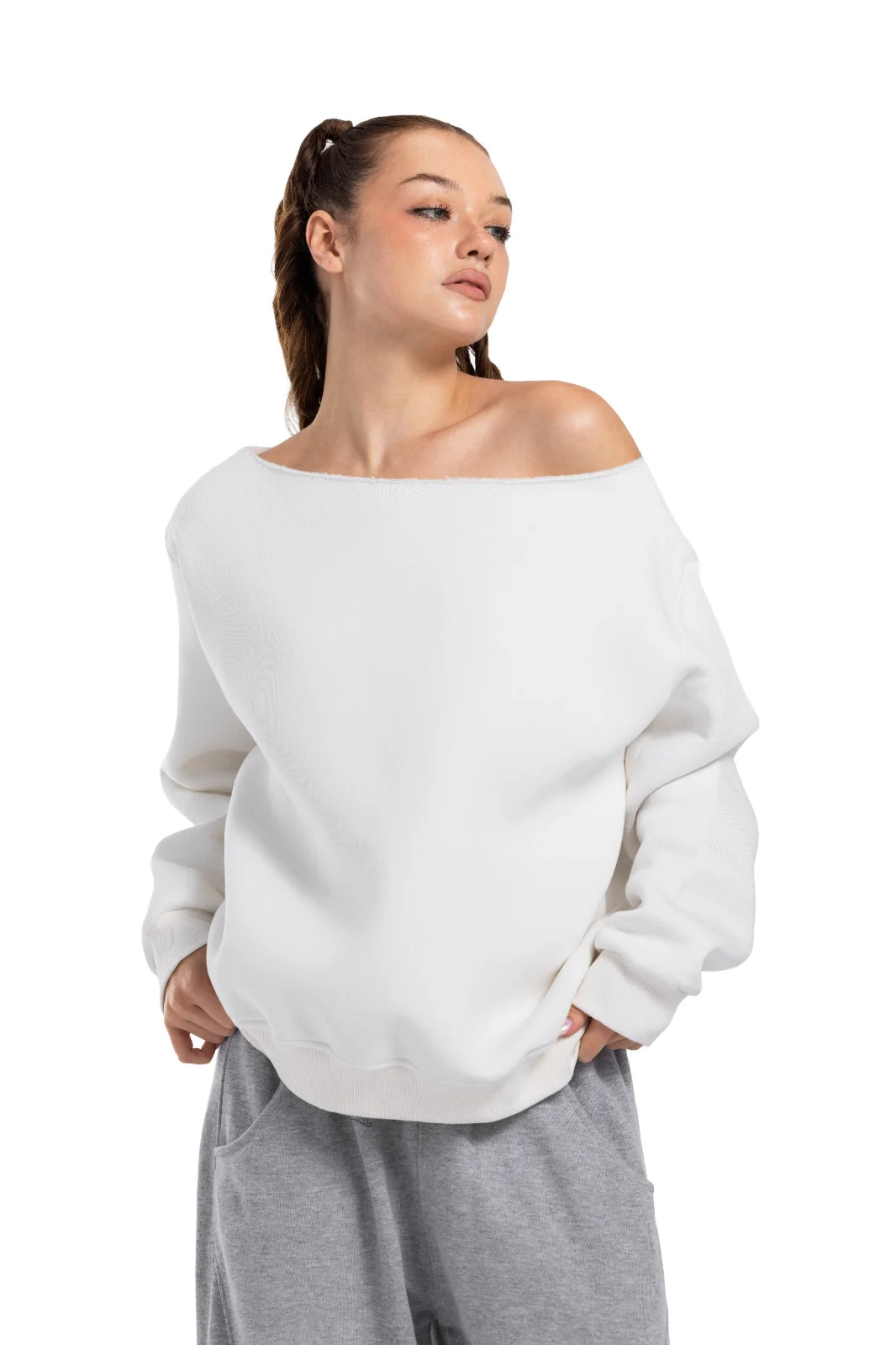 Initials Off-Shoulder Sweatshirt - Image 11
